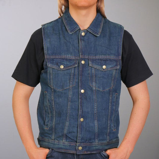 VSM6001 Men's Motorcycle style Blue Denim Biker Vest