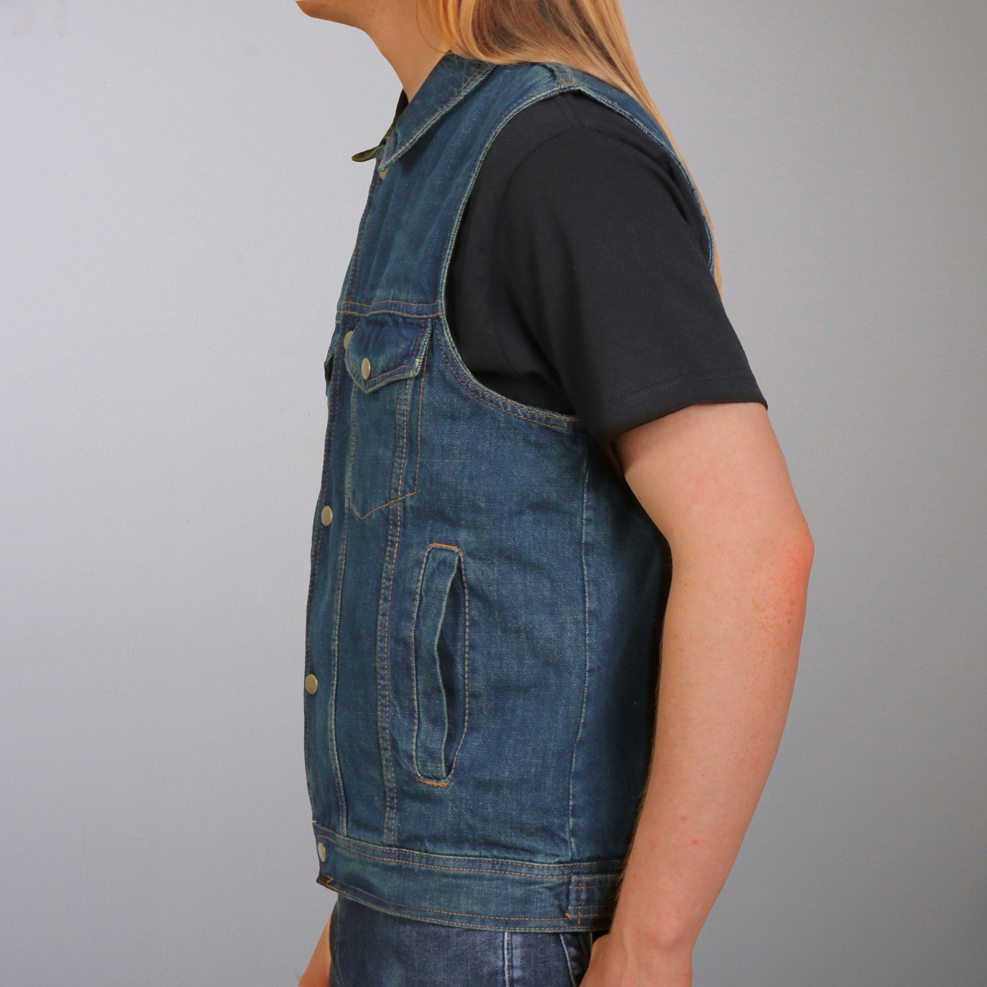 VSM6001 Men's Motorcycle style Blue Denim Biker Vest