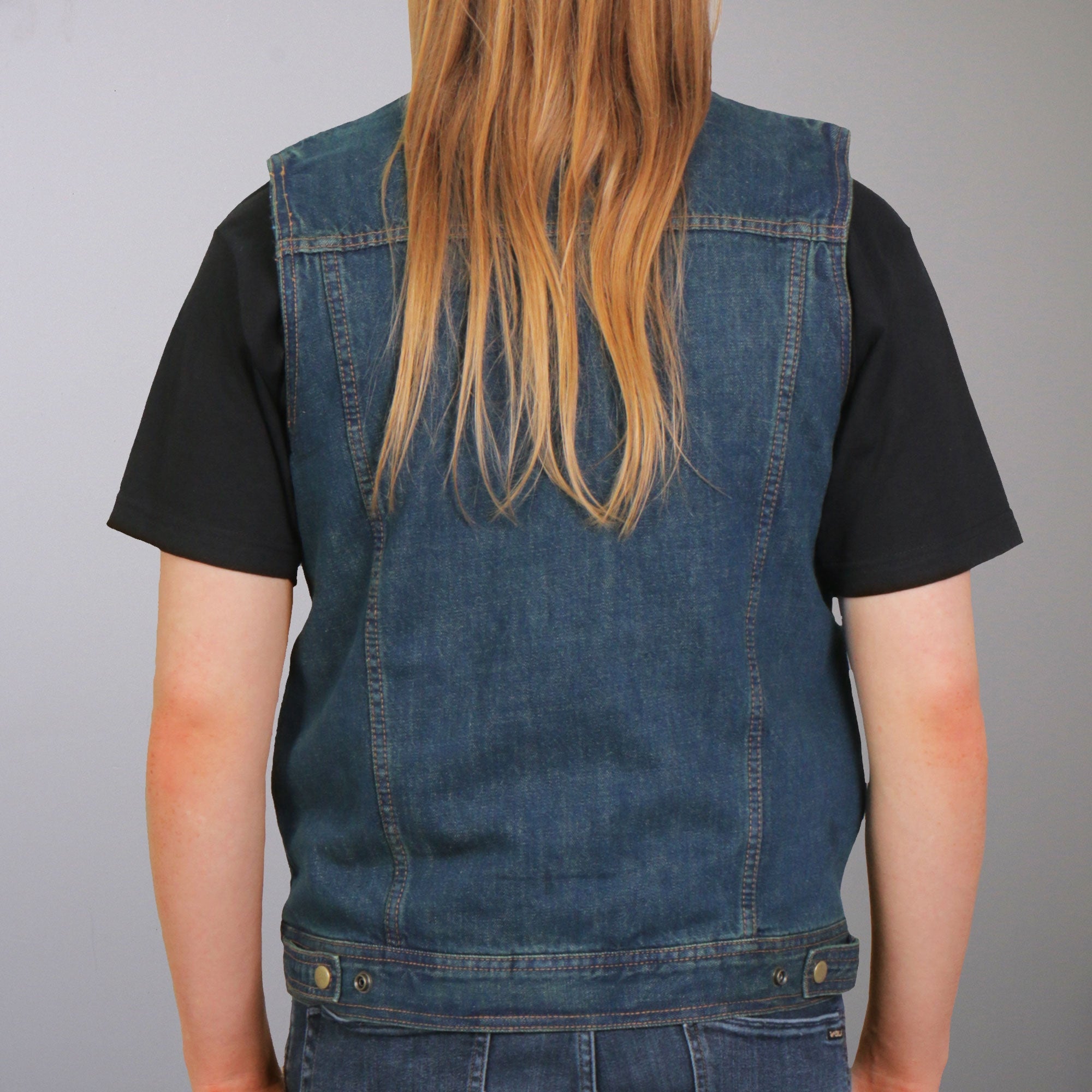 VSM6001 Men's Motorcycle style Blue Denim Biker Vest