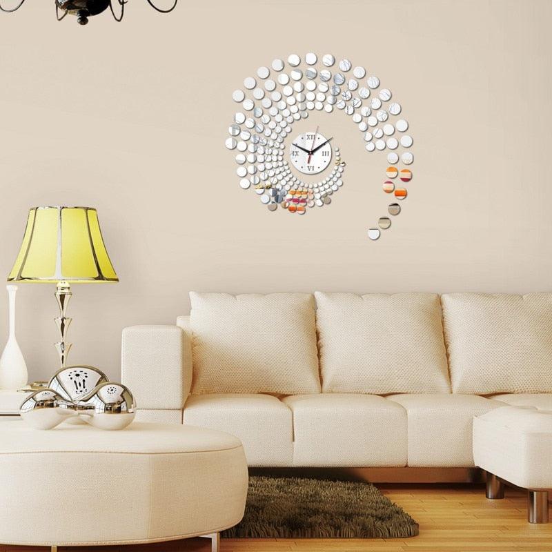 Wall Clock Acrylic Art Geometric Abstract 3D Mirror Watch Clocks Home ...