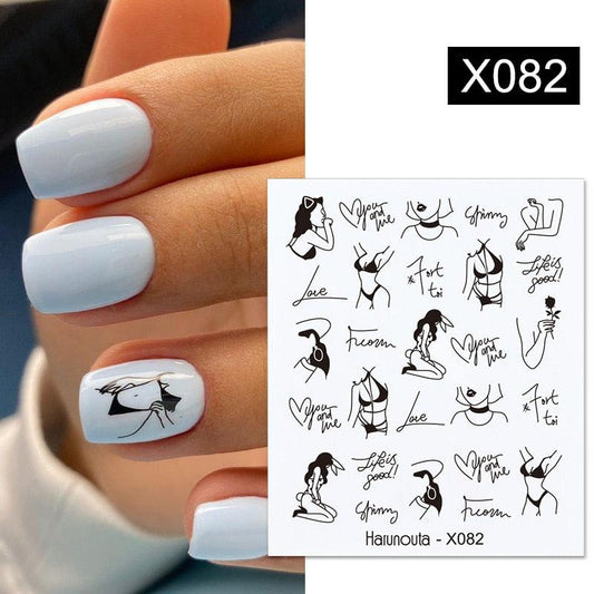 Water Nail Stickers Women Face Sketch Abstract Butterfly Image Sexy Girl Nail Art Decor Sliders Manicures For Nails Decoration Decal Self-Adhesive 3D Wave Design Decoration for Women Girls Tape Nail Art Stickers Decal Decoration