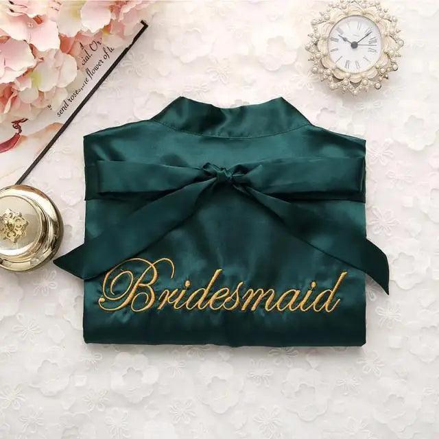 Wedding Satin Bride Robe Elegant Golden Bridesmaid Casual Short Women Nightwear Comfortable Sleepwear