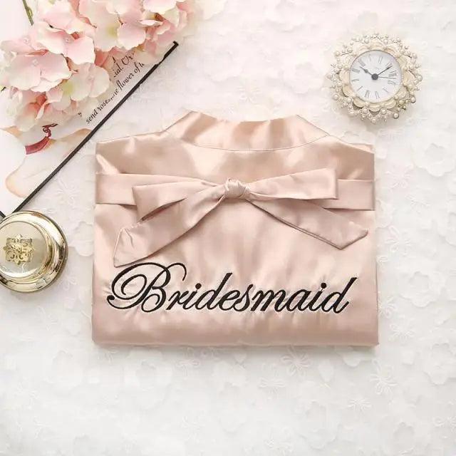 Wedding Satin Bride Robe Elegant Golden Bridesmaid Casual Short Women Nightwear Comfortable Sleepwear