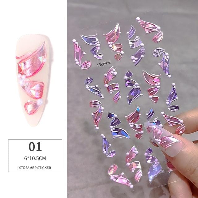 White Embossed Flower Lace 5D Sticker Decal Wedding Nail Art Designs Floral Flower Transfer Decal  Geometry  3D Wave Design Decoration for Women Girls Tape Nail Art Stickers Decal Decoration Geometry Transfer Decals Nail Art Decorations Decoration Decal