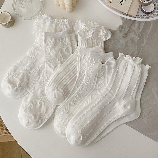 White Lace Socks Women Heart Bowknot Cotton Socks Femme Sweet Socks Ankle Socks Dress Socks For Women