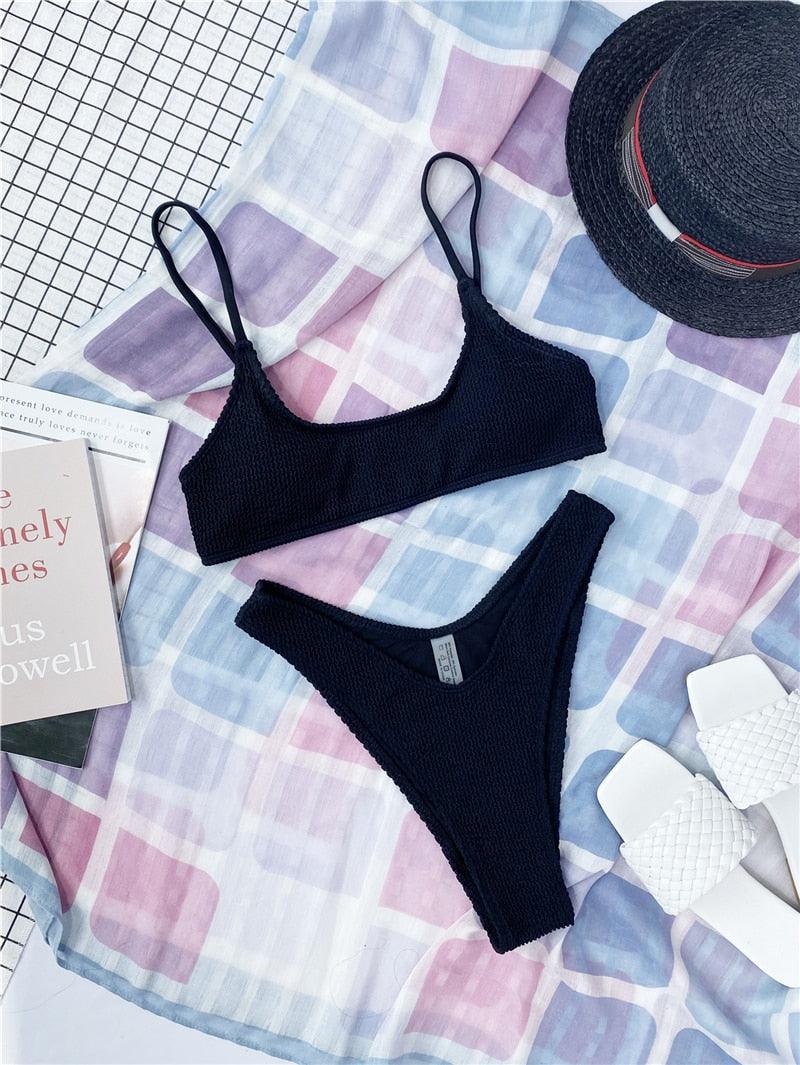 Women One-Shoulder Bikini Swimsuit Women Push Up Swimwear Women's Bathing Suit Comfortable Bikini Ribbed Two Piece Swimsuit Bikini Set Summer Bathing Suit Beach Wear Swimming Suit
