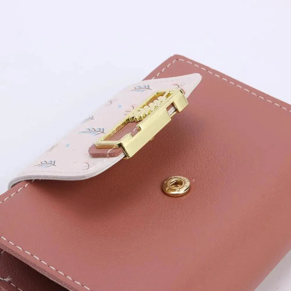Women Pink PU Leather Short Wallet Trendy New Fashion  Vintage Mini Purses Cute Feather Design Wallets