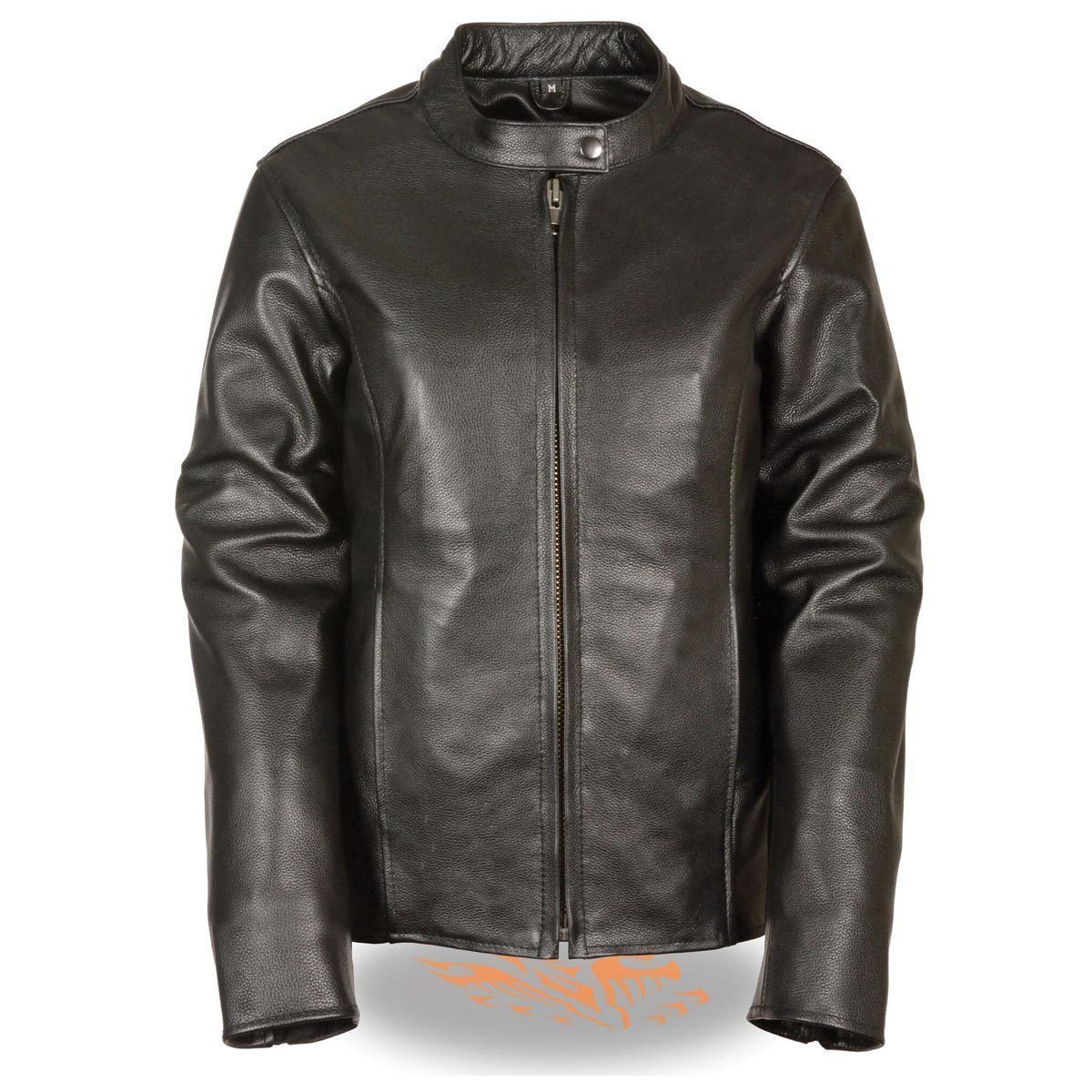 LKL2720 Women's Black Classic Side Lace Leather Motorcycle Jacket