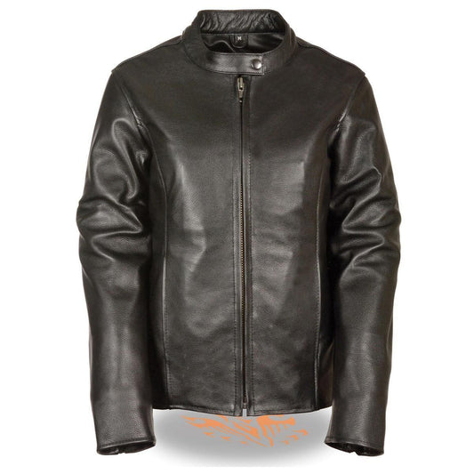 LKL2720 Women's Black Classic Side Lace Leather Motorcycle Jacket