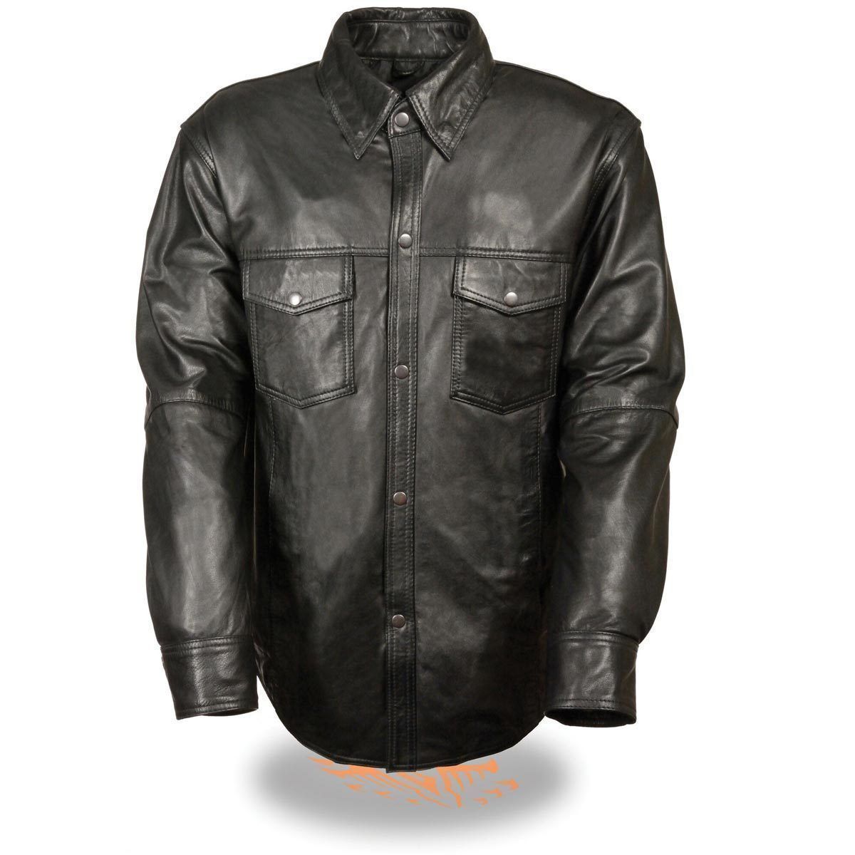 LKM1600 Men's Black Lightweight Casual Biker Style Leather Shirt