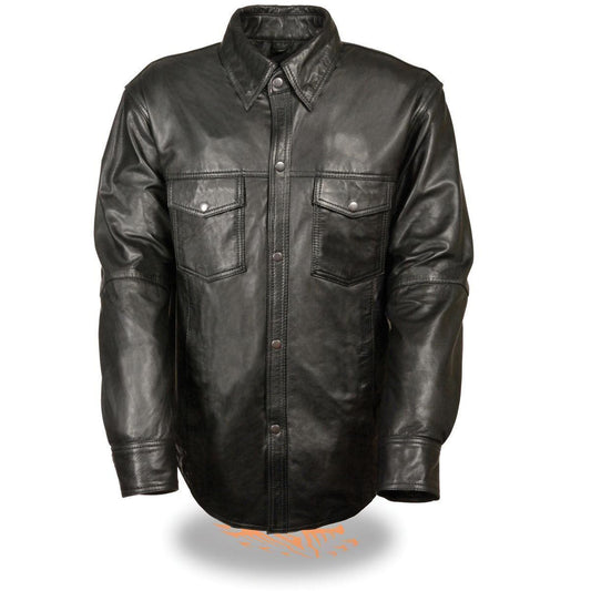 LKM1600 Men's Black Lightweight Casual Biker Style Leather Shirt