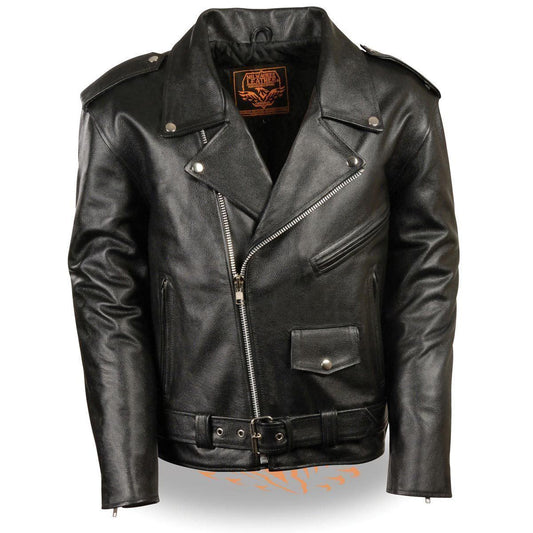 LKM1781 Men's The Legend Classic Black Premium Leather Motorcycle Jacket w/ Quilted Liner