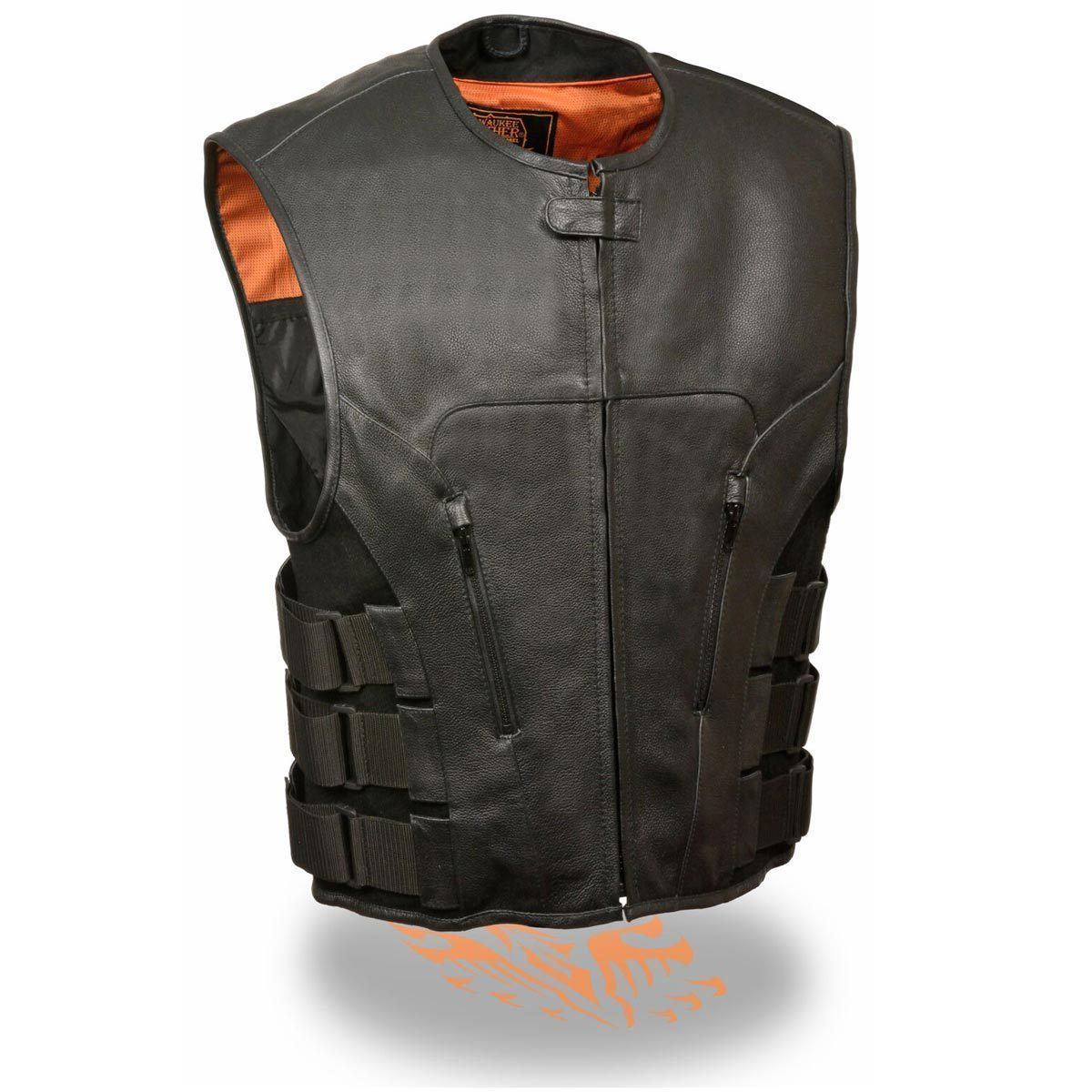 MLM3500 Men's Swat Style Rider Leather Vest w/ Single Panel Back for Club Patches
