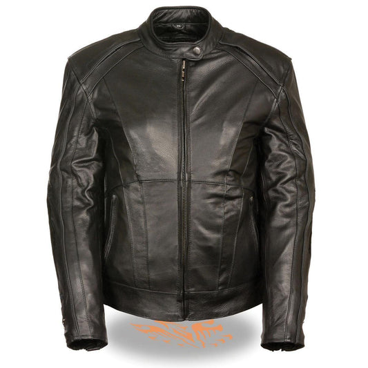 ML1952 Women's Black 'Embroidered Wing and Stud Design' Leather Scooter Jacket