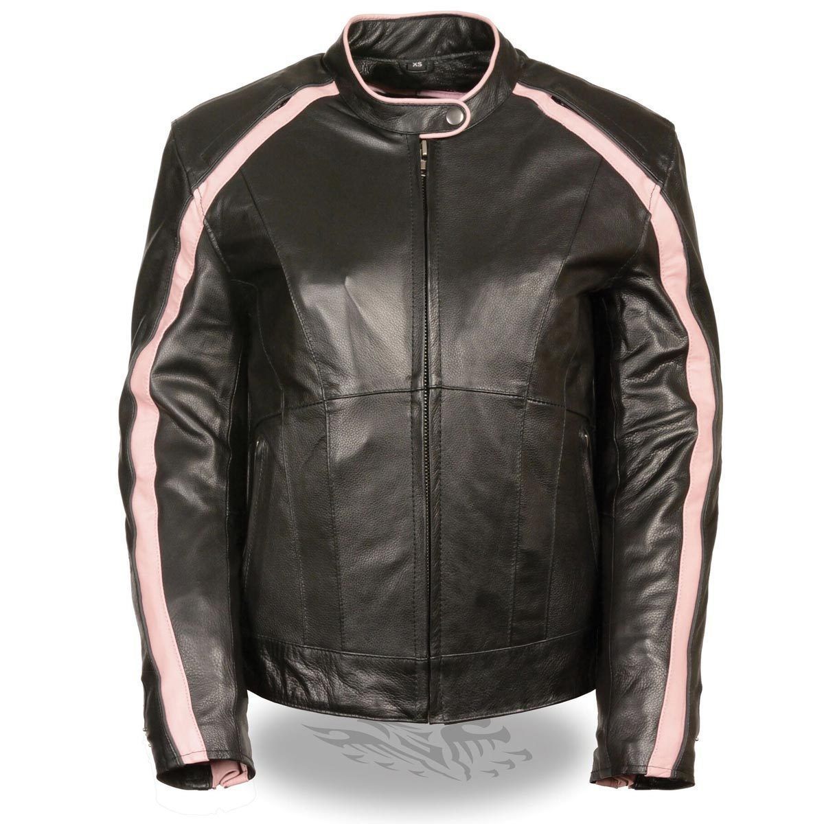 ML1952 Women's Black and Pink Embroidered and Stud Design Scooter Jacket
