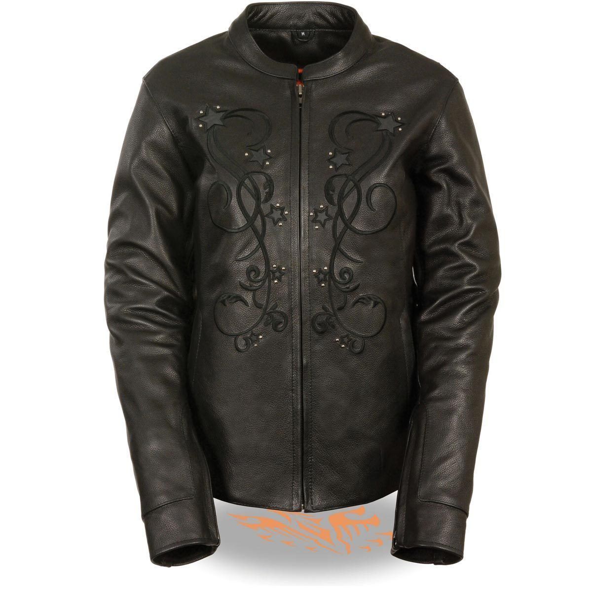 ML2500 Women's Reflective Star Riveted Black Leather Jacket
