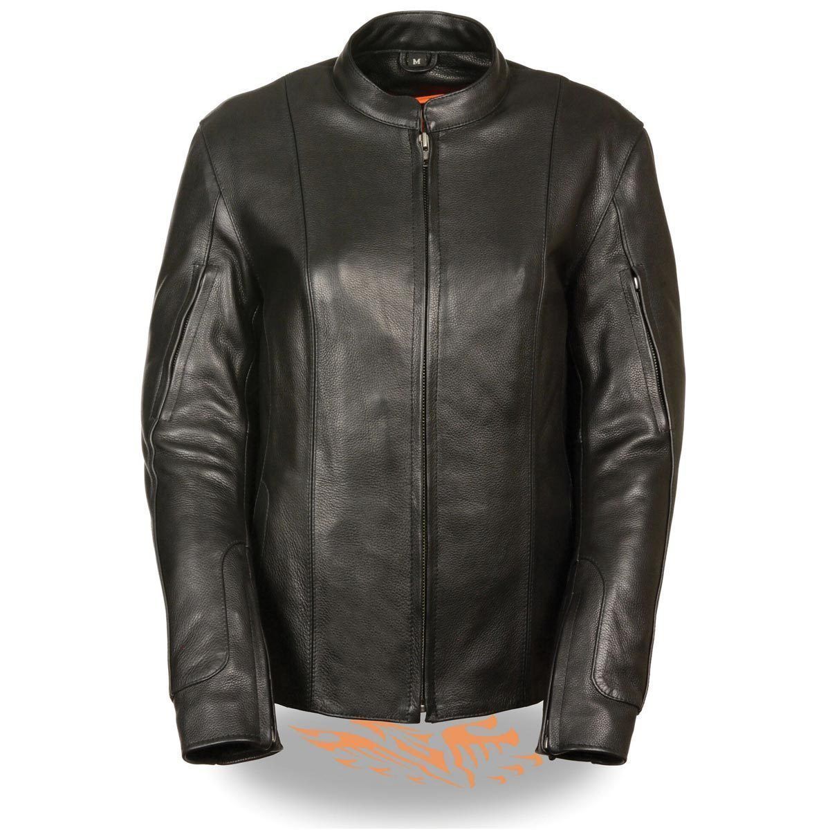 MLL2520 Ladies Racer Black Leather Motorcycle Jacket