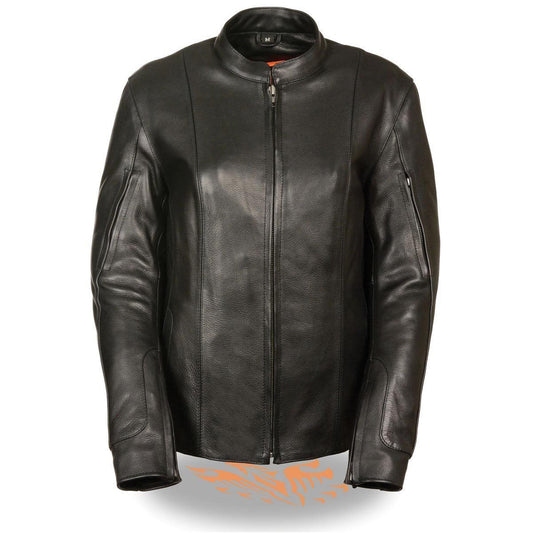 MLL2520 Ladies Racer Black Leather Motorcycle Jacket