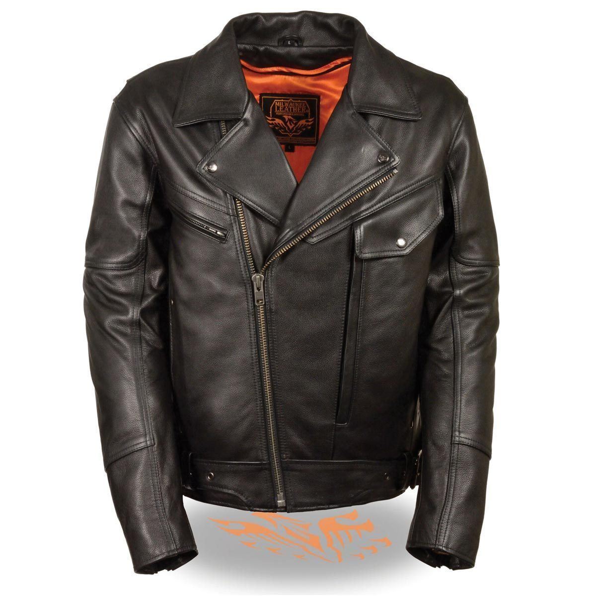 MLM1570 Men’s Black Premium Cowhide Leather Utility Pocket Motorcycle Jacket