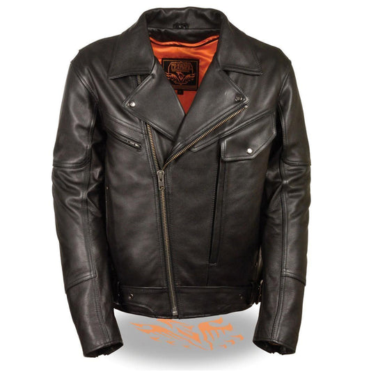 MLM1570 Men’s Black Premium Cowhide Leather Utility Pocket Motorcycle Jacket