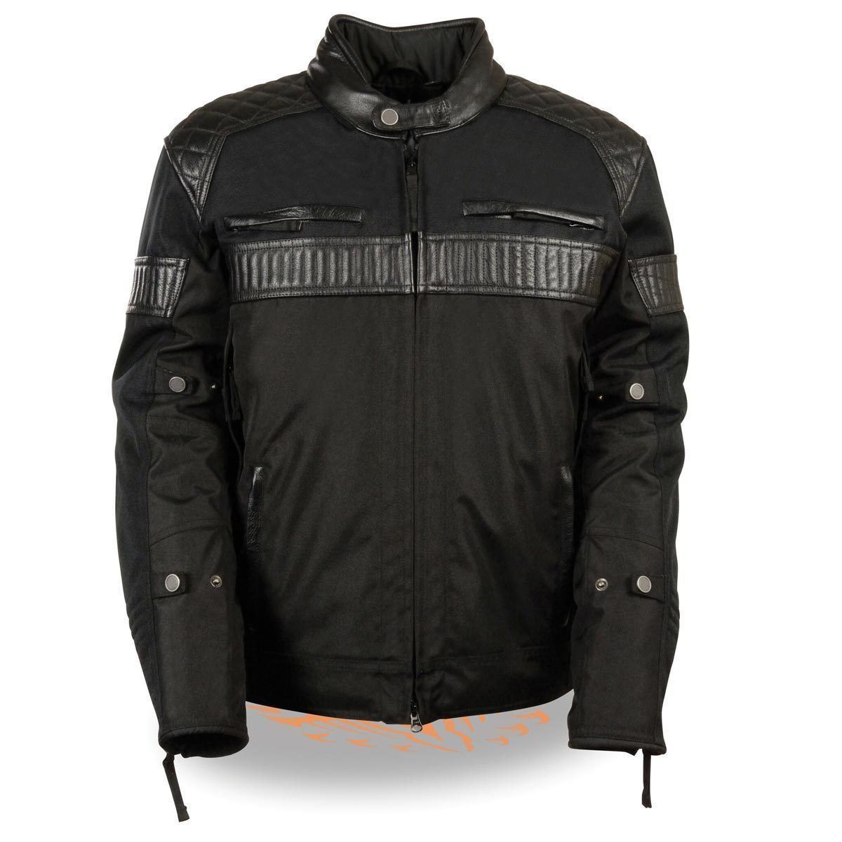 MPM1735 Men's Black Textile Scooter Jacket with Leather Trim