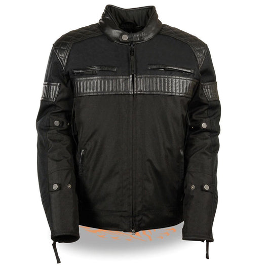 MPM1735 Men's Black Textile Scooter Jacket with Leather Trim