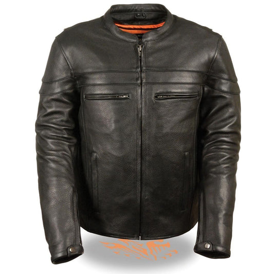 SH1408 Men's Sporty Crossover Vented Black Motorcycle Leather Scooter Jacket