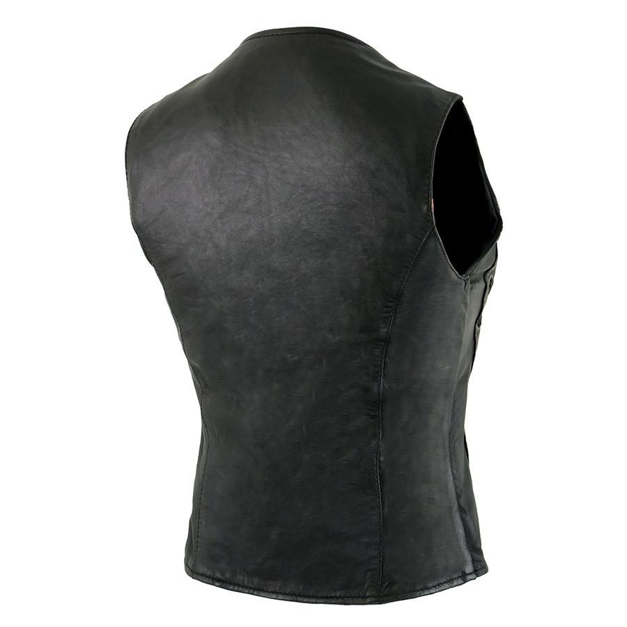 XS1216 Ladies Black Leather Vest with Front Laces