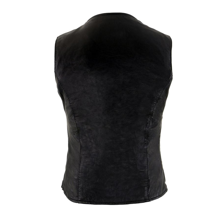 XS1216 Ladies Black Leather Vest with Front Laces
