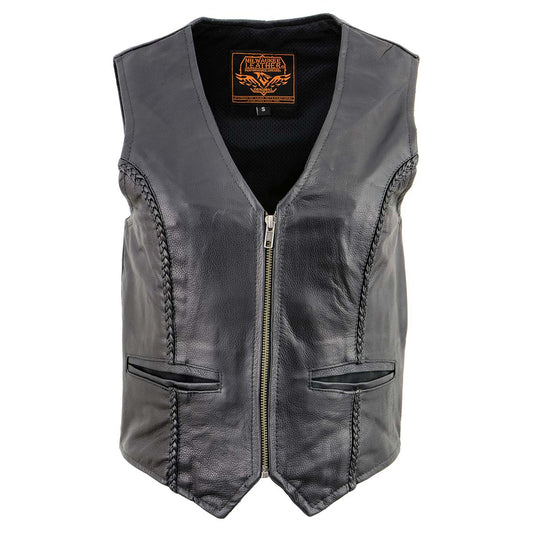 XS1246 Ladies Black 'Braided' Classic Leather Vest