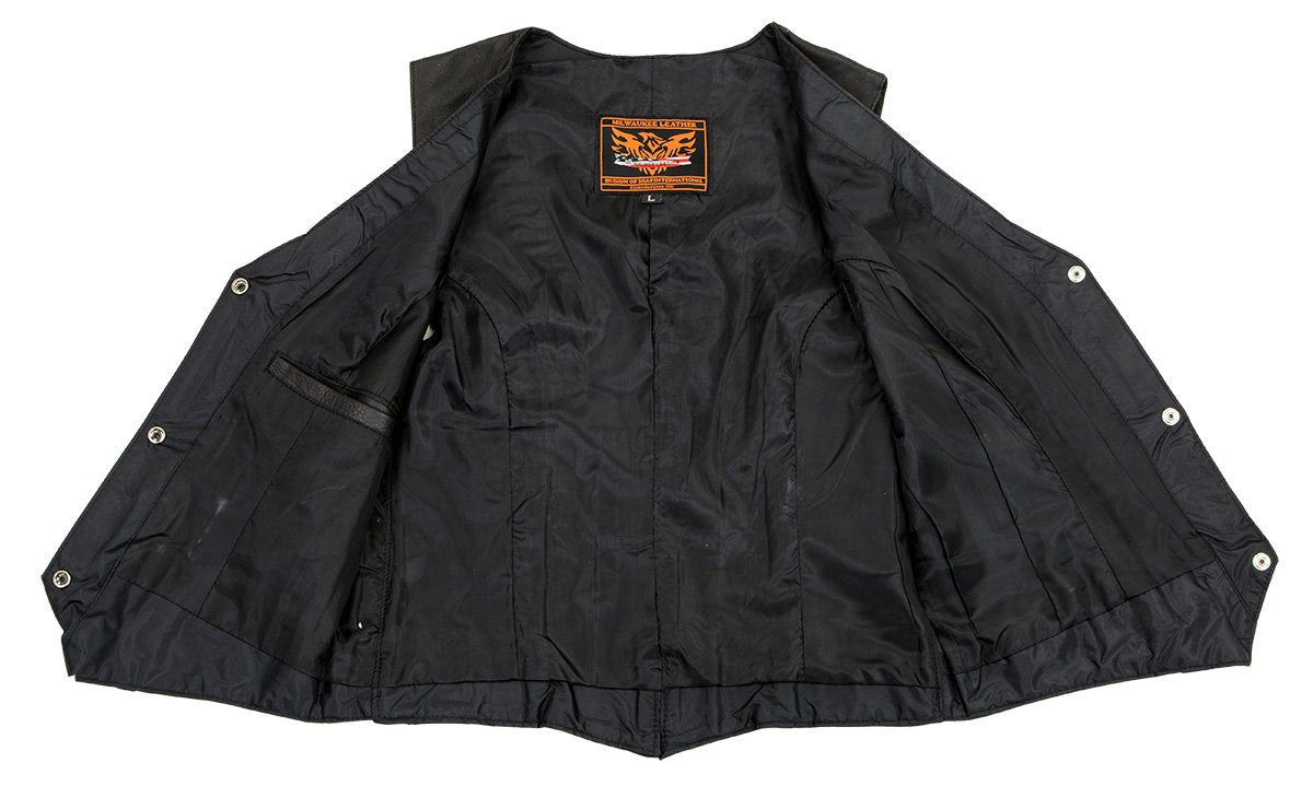 XS1253 Women's Classic Black Leather Vest with Buffalo Nickel Snap Buttons