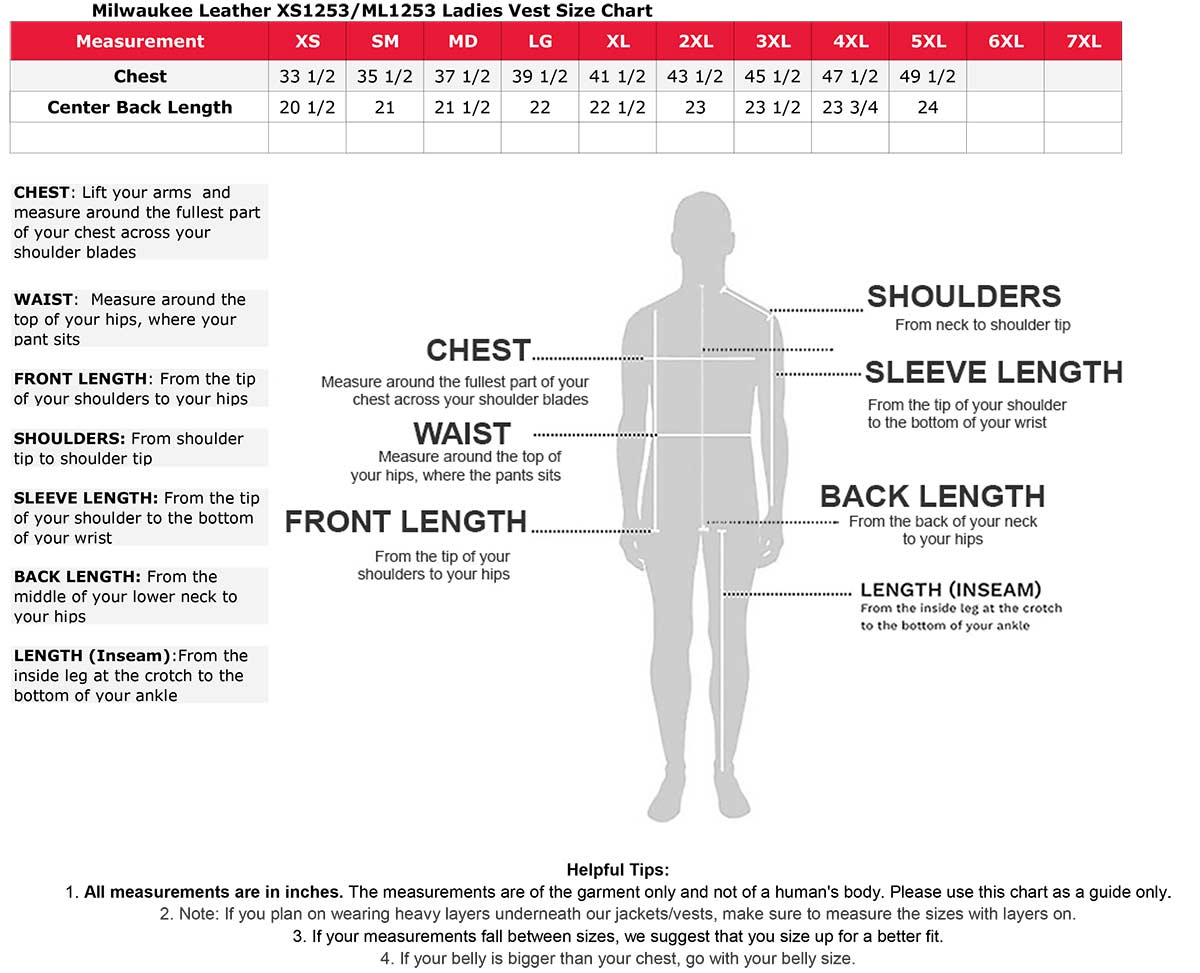 ML1253 Women's Black Premium Leather Motorcycle Rider Vest w/ Snap Button Closure