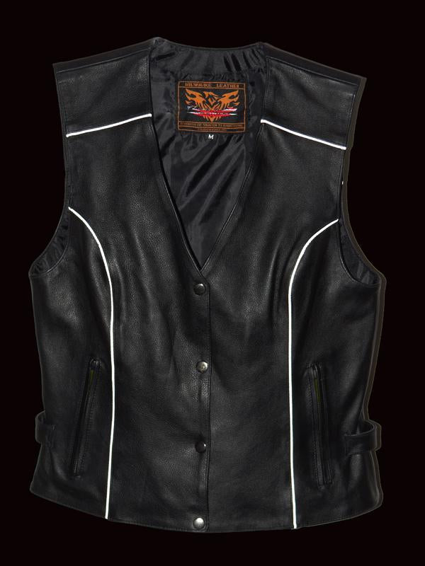 XS1293 Ladies ‘Winged’ Solid Black Studded Leather Vest