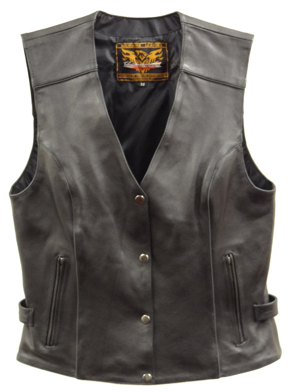XS1293 Ladies ‘Winged’ Black and Pink Studded Leather Vest