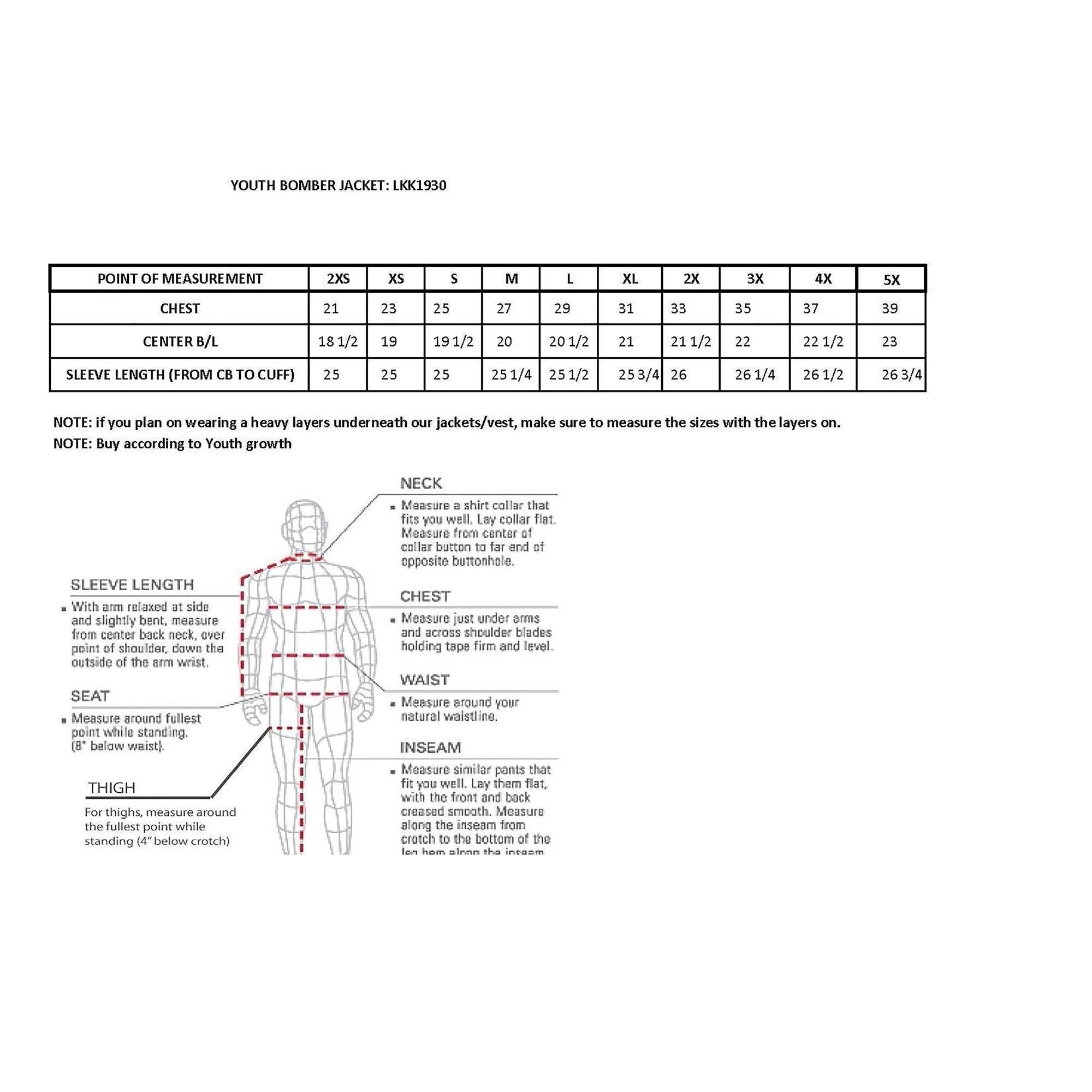 LKK1930 Youth Size Black Leather Bomber Jacket